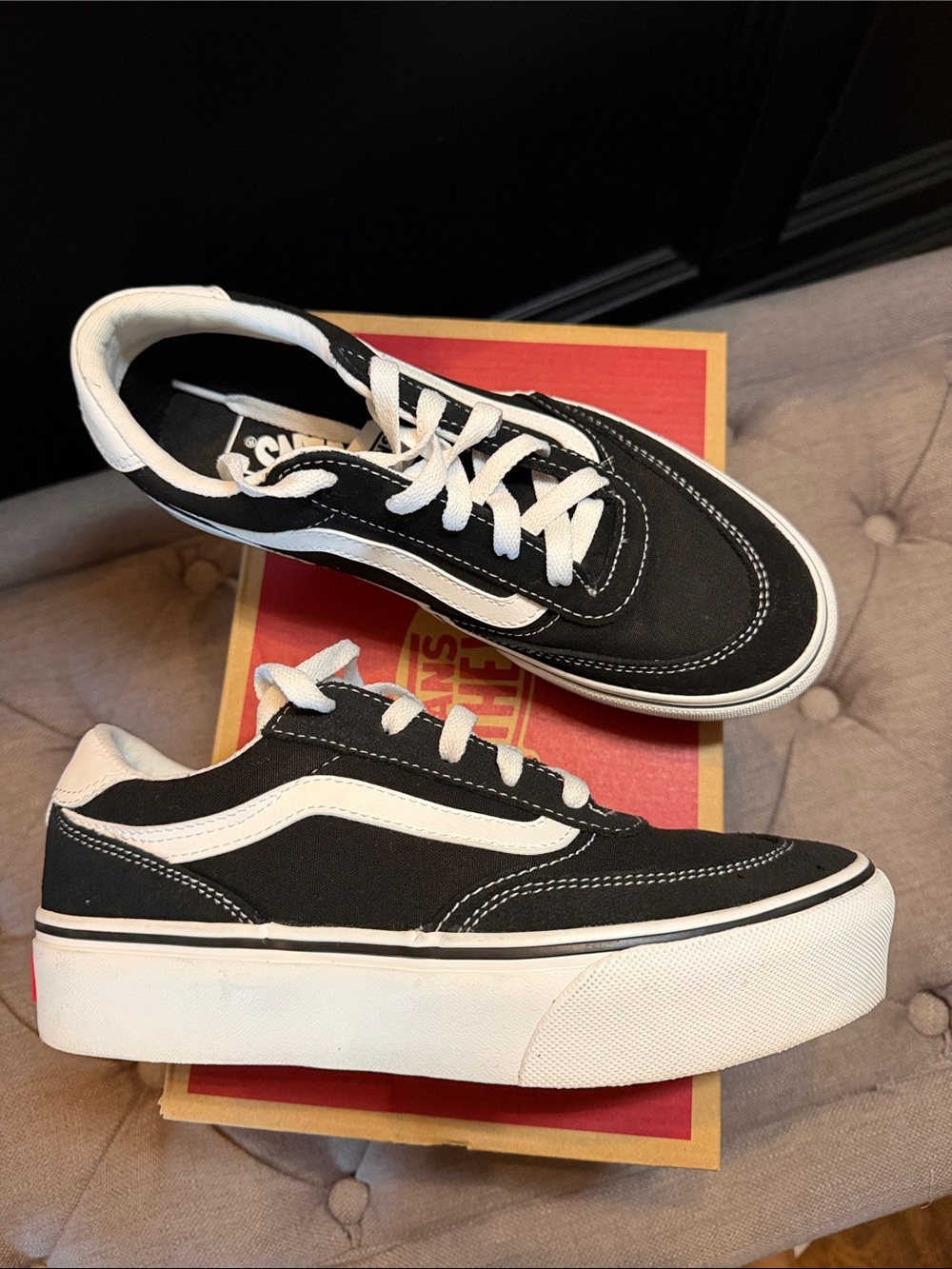 Vans Black and White Old Skool Platform Sneakers - Women's/Unisex